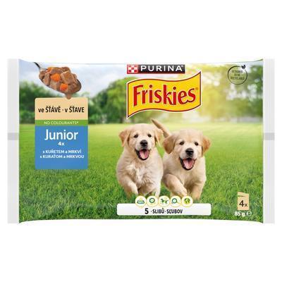 KAPSIČKA PES FRISKIES JUNIOR MULTIPACK KURA A MRKVA V ŠŤAVE 4x85g